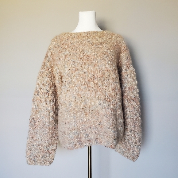 Unbranded Handmade Chunky Bobble Stitch Knit Neutral Long Sleeve Sweater - Picture 5 of 7